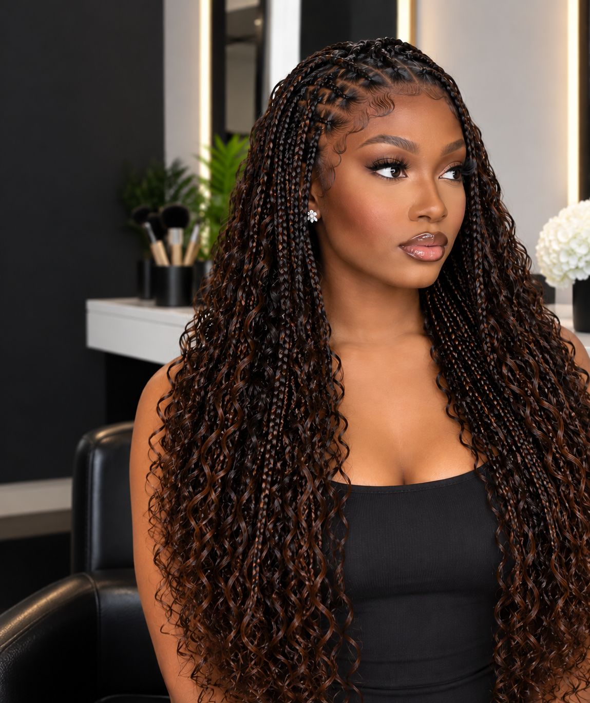 Boho Knotless Braids - Vue de face